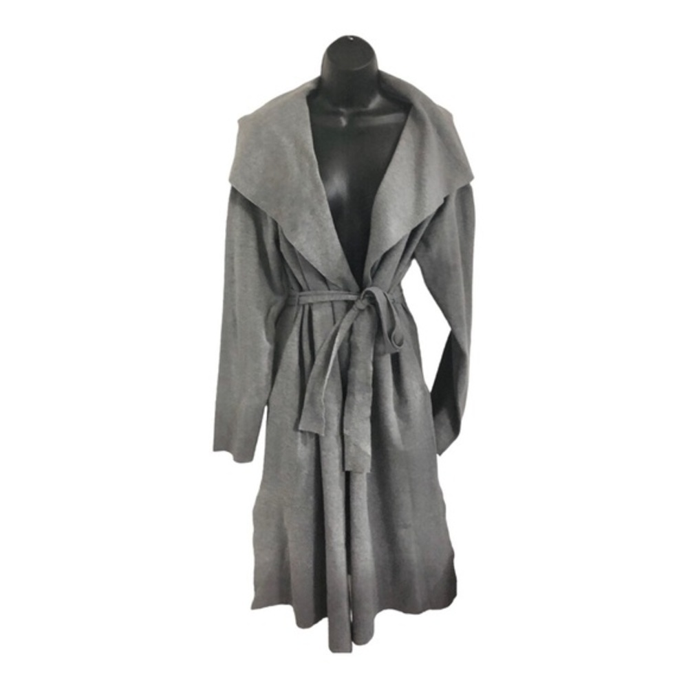 Haute Monde Gray shawl collar sweater knit belted long cardigan coatigan size L
